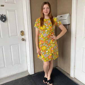 1960s Handmade Yellow Floral Wiggle Dress